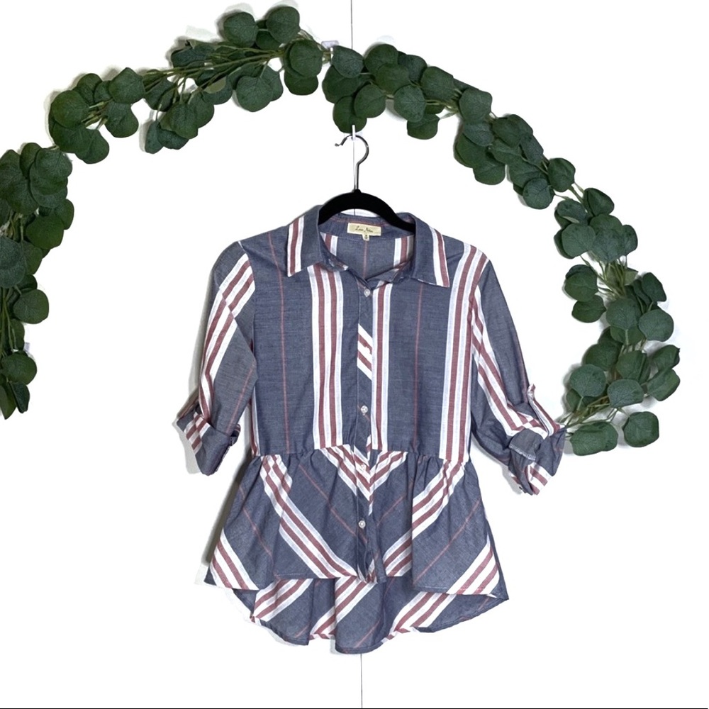 NWOT Love Notes Button Up Striped Top - Picture 1 of 8
